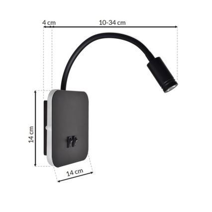 LED Fleksibilna stenska svetilka BASE 1xLED/8W+1xLED/2W/230V črna/srebrna