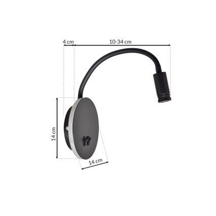 LED Fleksibilna stenska svetilka BASE 1xLED/8W+1xLED/2W/230V črna/srebrna
