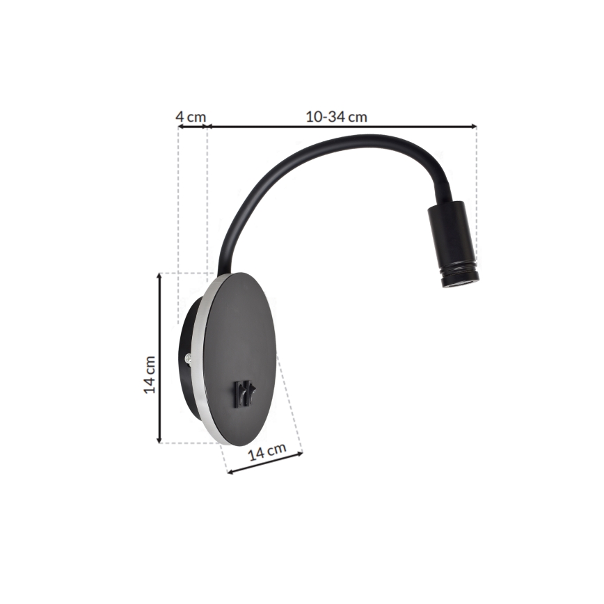 LED Fleksibilna stenska svetilka BASE 1xLED/8W+1xLED/2W/230V črna/srebrna
