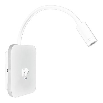 LED Fleksibilna stenska svetilka z USB BASE 1xLED/8W + 1xLED/2W/230V bela
