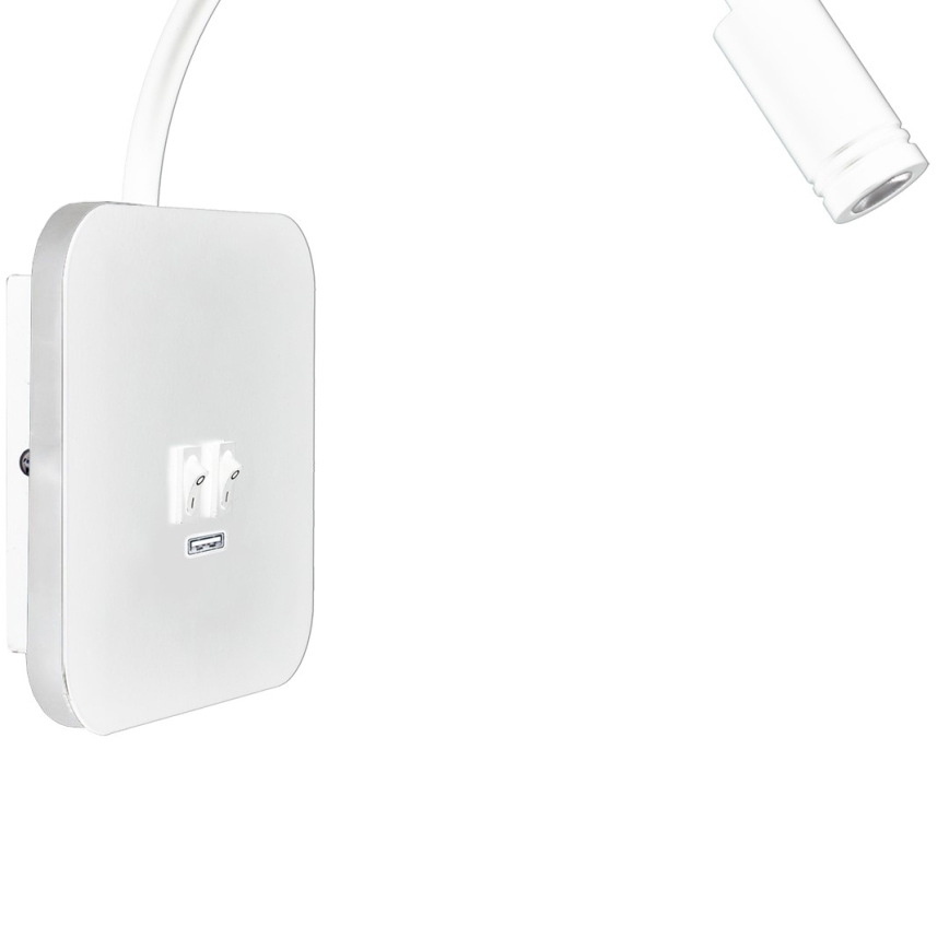 LED Fleksibilna stenska svetilka z USB BASE 1xLED/8W + 1xLED/2W/230V bela