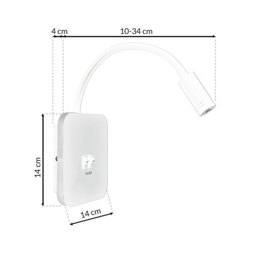 LED Fleksibilna stenska svetilka z USB BASE 1xLED/8W + 1xLED/2W/230V bela