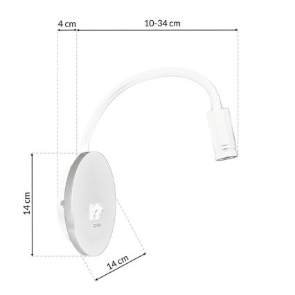LED Fleksibilna stenska svetilka z USB BASE 1xLED/8W+1xLED/2W/230V bela/srebrna