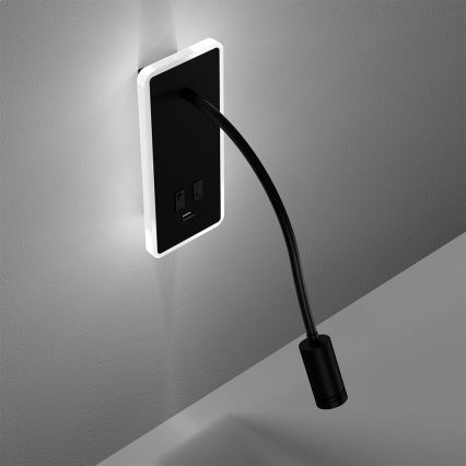 LED Fleksibilna stenska svetilka z USB BASE 1xLED/8W+1xLED/2W/230V črna