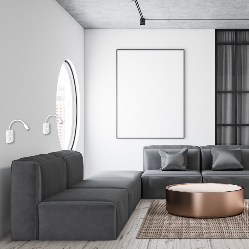 LED fleksibilna stenska svetilka z USB BASE LED/8W + LED/2W/230V bela