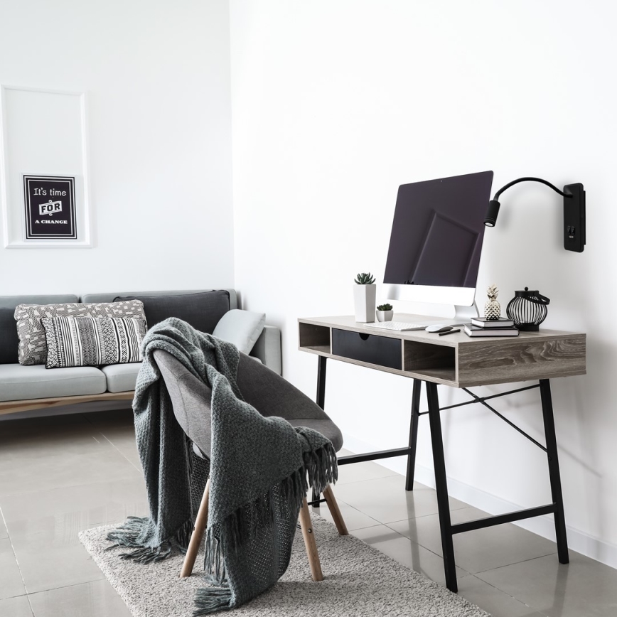 LED Fleksibilna stenska svetilka z USB BASE LED/8W+LED/2W/230V črna