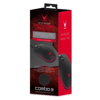 LED Gaming miška s podlogo VARR 1000/1600/2400/3200 DPI