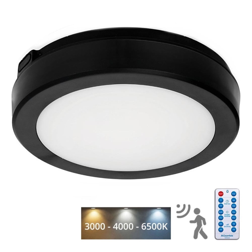 LED Kopalniška stropna svetilka s senzorjem NAIROS LED/12W/230V IP65 3000/4000/6500K pr. 20 cm črna + Daljinski upravljalnik