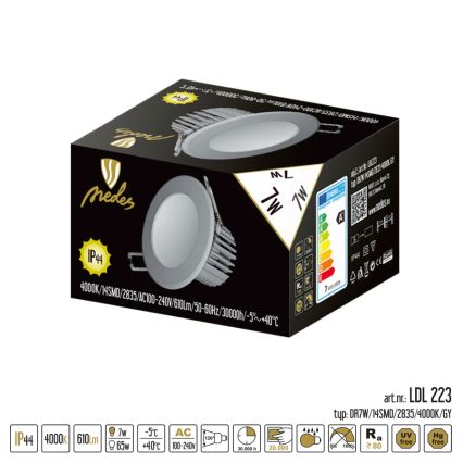 LED Kopalniška vgradna svetilka LED/7W/230V 4000K siva IP44