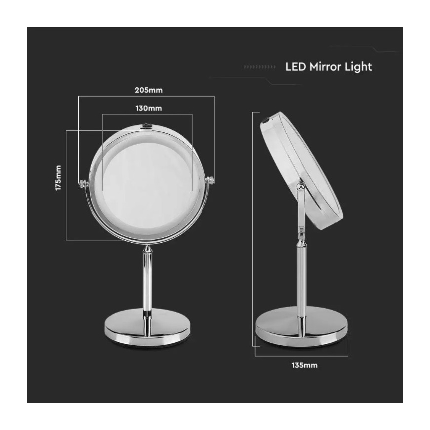 LED Kozmetično ogledalo LED/3W/6V 4xAA IP44