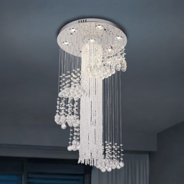 LED kristalna stropna svetilka NAURU LED/24W/230V, premer 45 cm, sijajni krom + daljinski upravljalnik