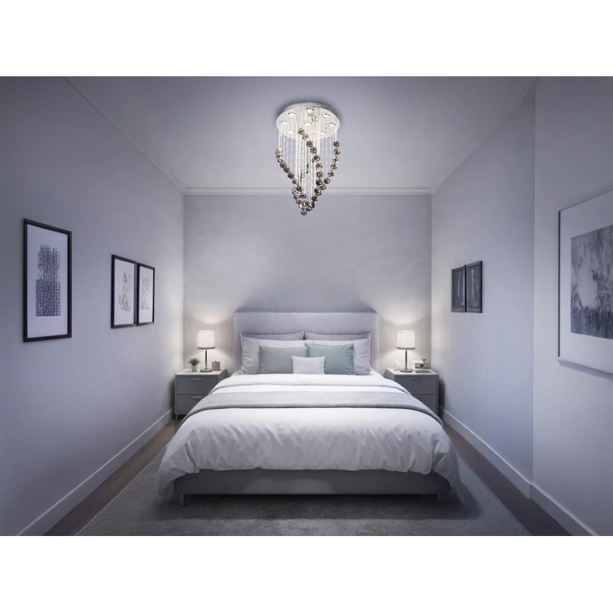 Kristalno LED stropno svetilo NAURU, 30 W, 230 V, Ø 40 cm, sijajni krom/črna + daljinski upravljalnik