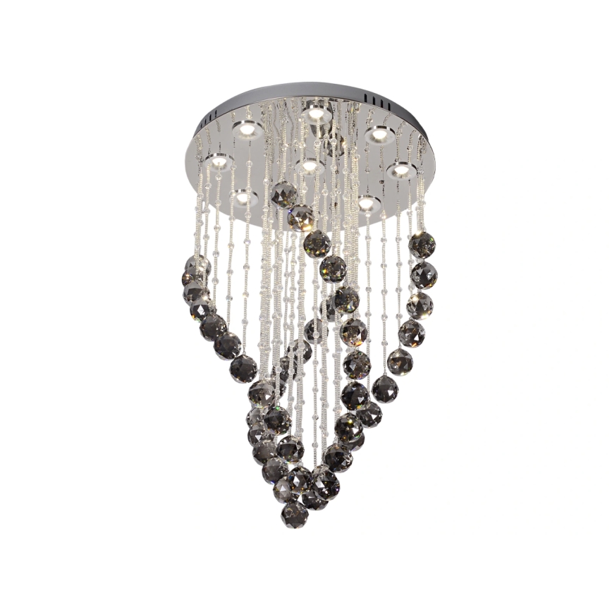 Kristalno LED stropno svetilo NAURU, 30 W, 230 V, Ø 40 cm, sijajni krom/črna + daljinski upravljalnik