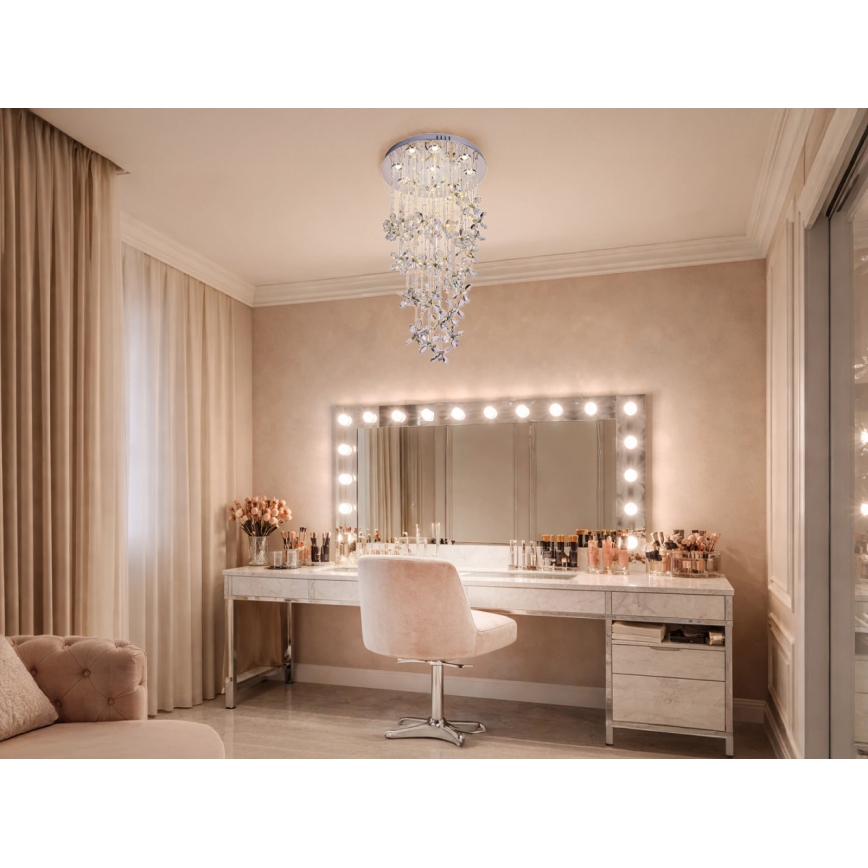 LED kristalna stropna svetilka SAMOA LED/30W/230V premer 40 cm sijajni krom + z daljinskim upravljalnikom