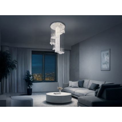 LED kristalna stropna svetilka NAURU LED/24W/230V, premer 45 cm, sijajni krom + daljinski upravljalnik
