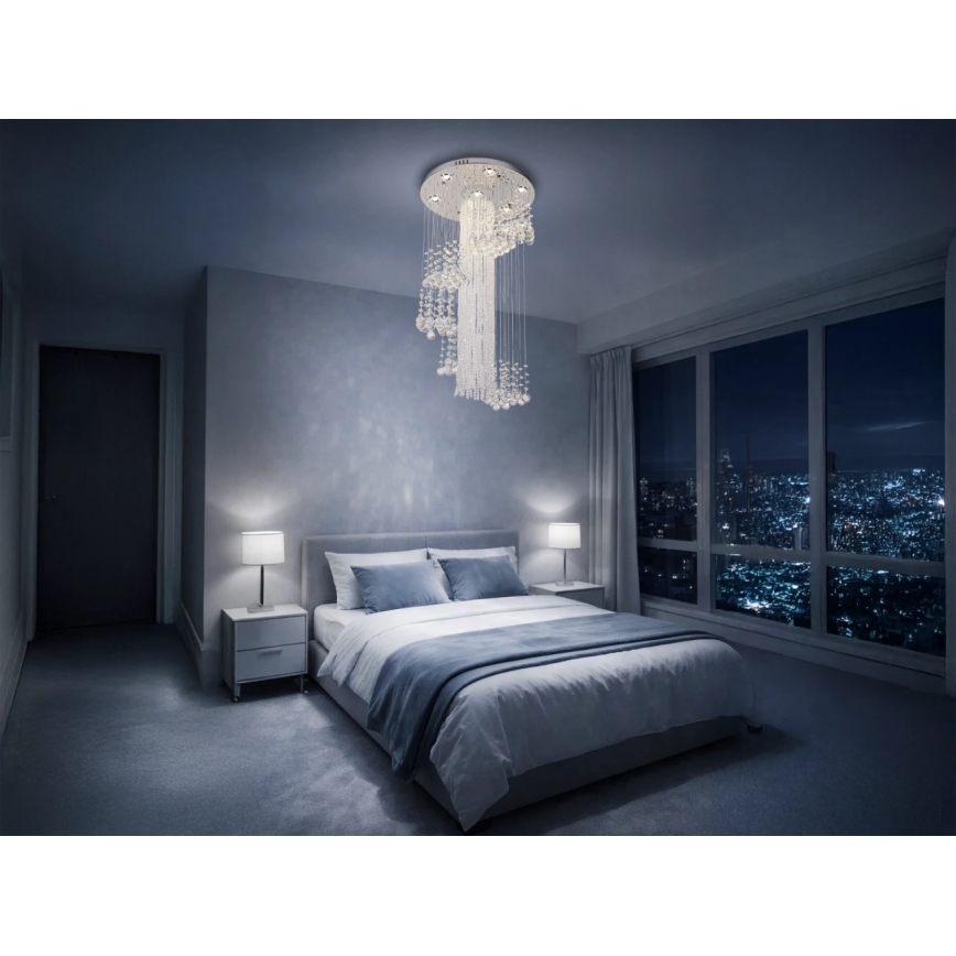 LED kristalna stropna svetilka NAURU LED/24W/230V, premer 45 cm, sijajni krom + daljinski upravljalnik