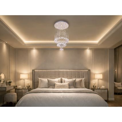 LED stropna svetilka s kristali NAURU LED/24W/230V Ø 40 cm sijajni krom + daljinski upravljalnik