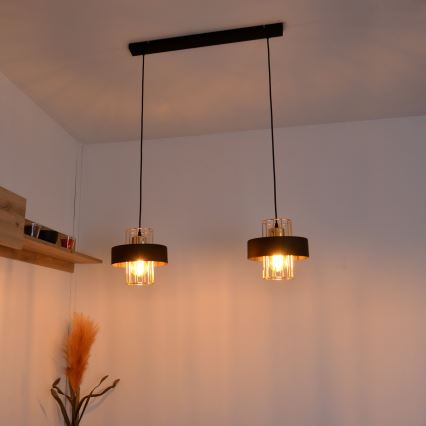 LED LED Lestenec na vrvici VOLTA 2xE27/15W/230V črna/zlata