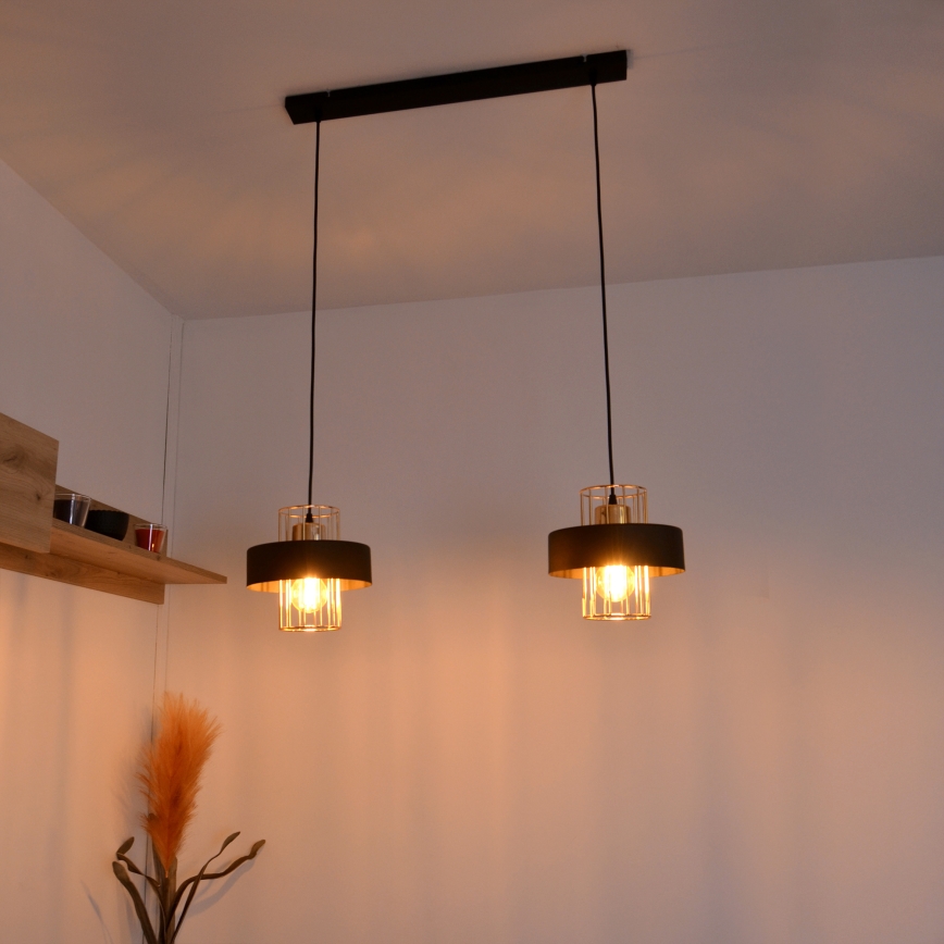 LED LED Lestenec na vrvici VOLTA 2xE27/15W/230V črna/zlata