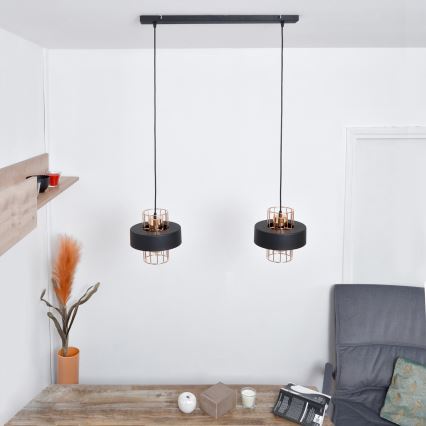 LED LED Lestenec na vrvici VOLTA 2xE27/15W/230V črna/zlata