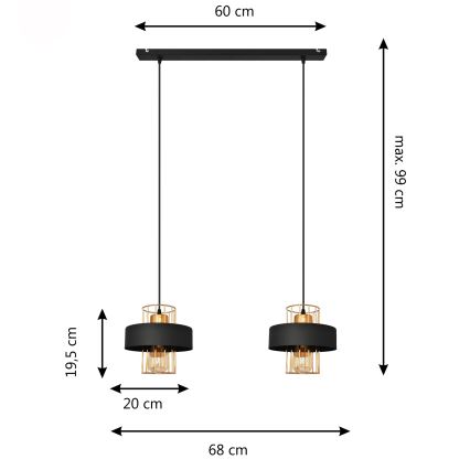 LED LED Lestenec na vrvici VOLTA 2xE27/15W/230V črna/zlata