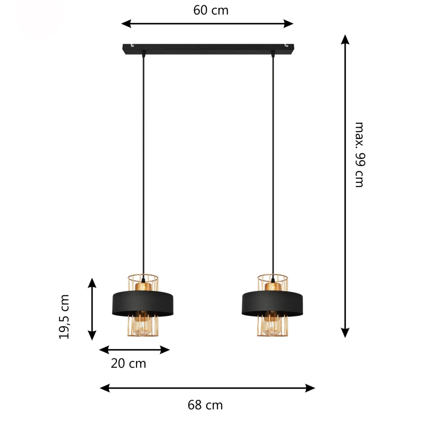 LED LED Lestenec na vrvici VOLTA 2xE27/15W/230V črna/zlata
