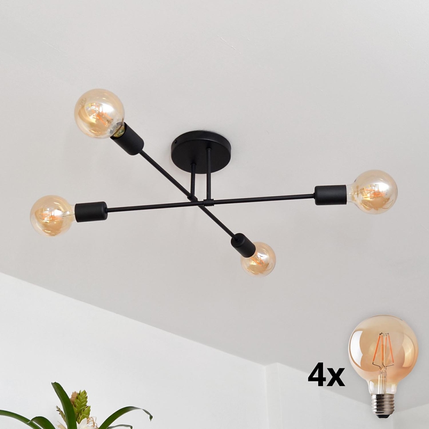 LED Lestenec CAMBRIDGE 4xE27/8W/230V črna