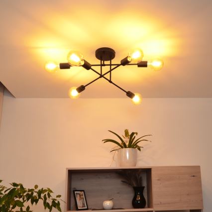 LED Lestenec CAMBRIDGE 6xE27/8W/230V črna