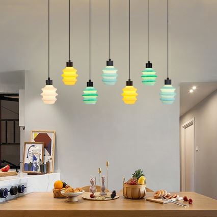 LED lestenec na jeklenem kablu CACTUS 7xLED/2,8W/230V 3000K zelena/rumena/bela