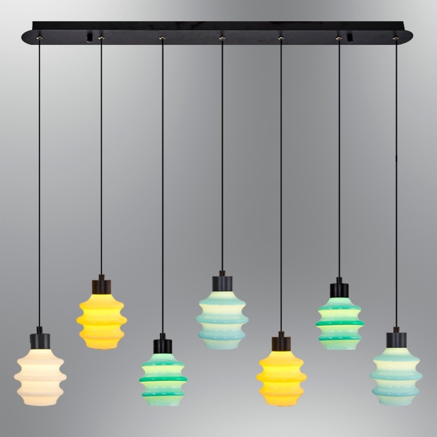 LED lestenec na jeklenem kablu CACTUS 7xLED/2,8W/230V 3000K zelena/rumena/bela