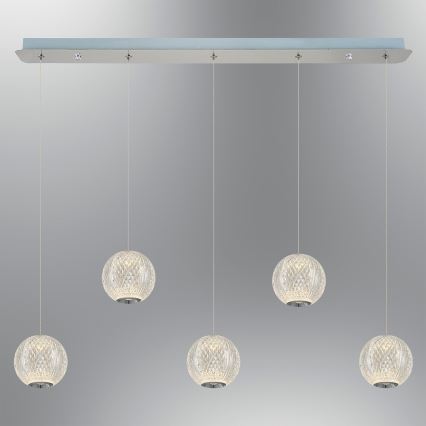 LED lestenec na jeklenem kablu CREMONA 5xLED/5W/230V 3000K matirani krom