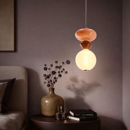 LED lestenec na jeklenem kablu FLORES LED/10W/230V zlata/oranžna/rjava