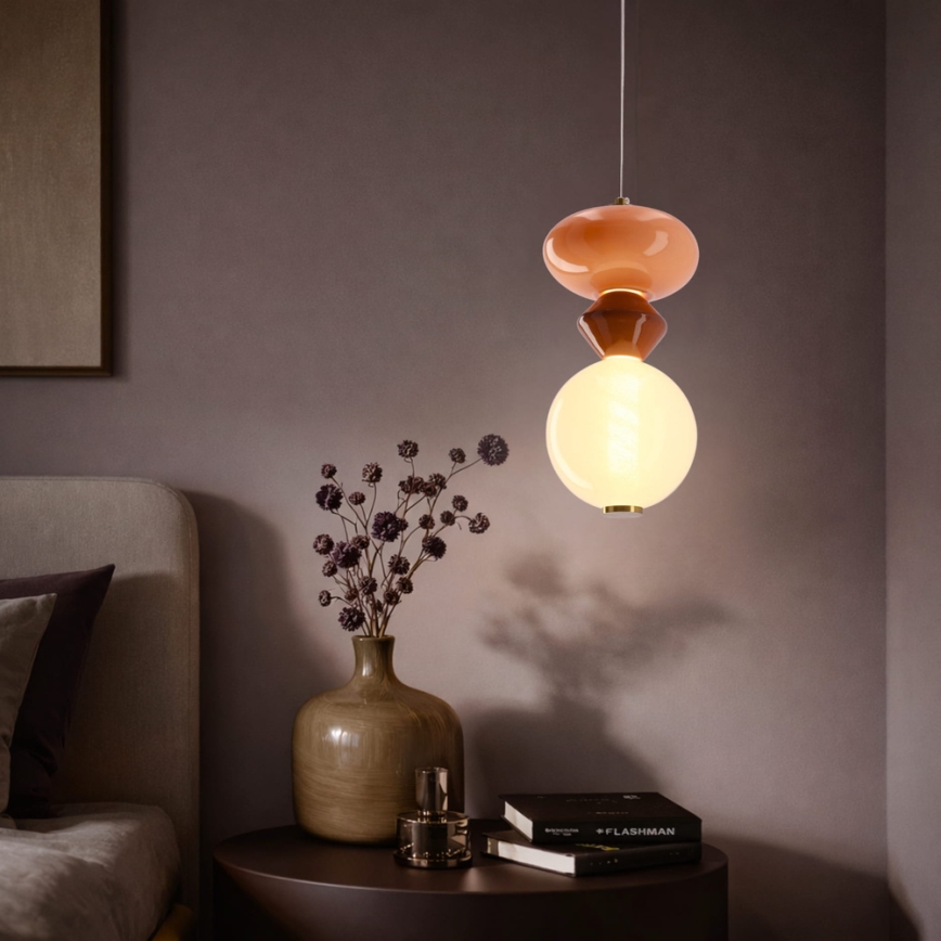 LED lestenec na jeklenem kablu FLORES LED/10W/230V zlata/oranžna/rjava
