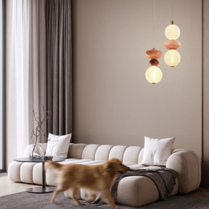 LED lestenec na jeklenem kablu FLORES LED/10W/230V zlata/oranžna/rjava