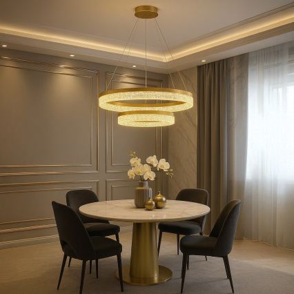 LED lestenec na jeklenem kablu GALA LED/54W/230V, premer 60 cm, v zlati barvi