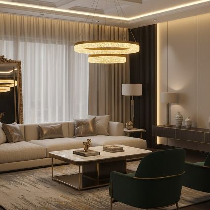 LED lestenec na jeklenem kablu GALA LED/54W/230V, premer 60 cm, v zlati barvi