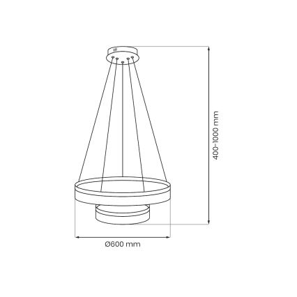 LED lestenec na jeklenem kablu GALA LED/54W/230V, premer 60 cm, v zlati barvi