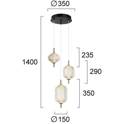 LED lestenec na jeklenem lanku PELLUCID LED/20W/230V bronasta/črna
