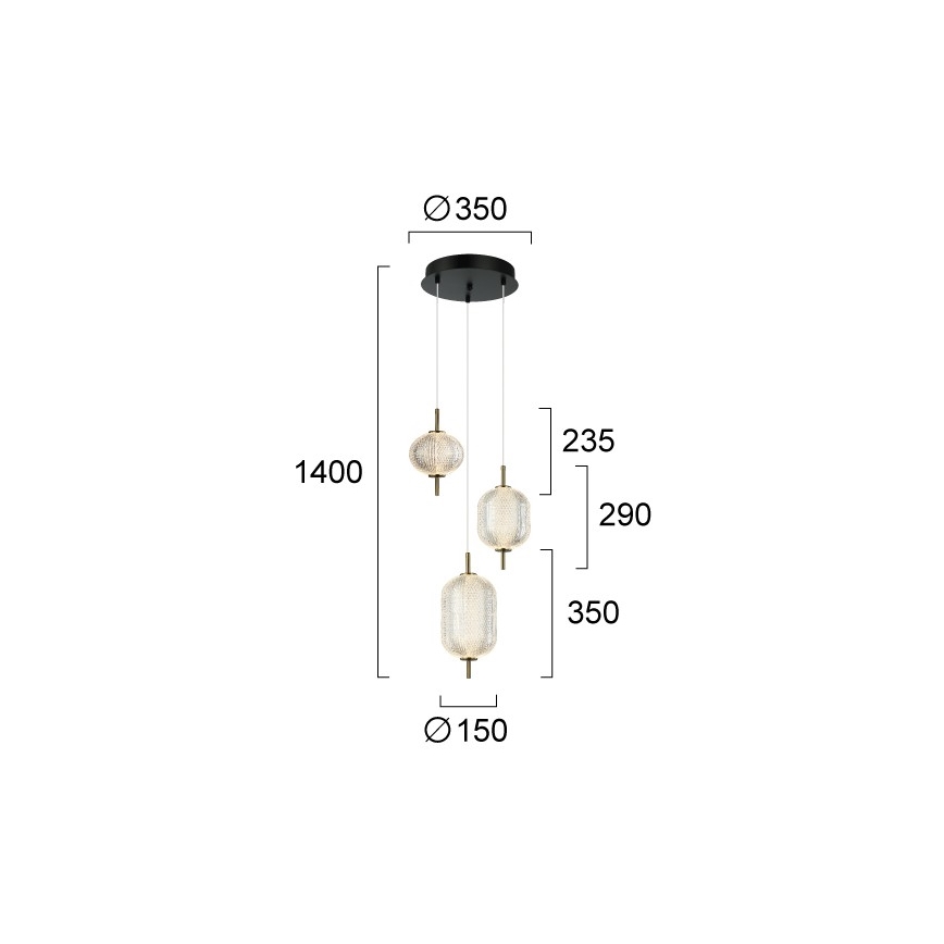 LED lestenec na jeklenem lanku PELLUCID LED/20W/230V bronasta/črna