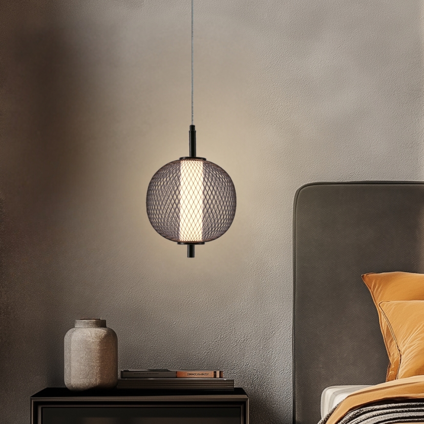 LED lestenec na jeklenem lanku PUMA LED/10W/230V, premer 20 cm, črna