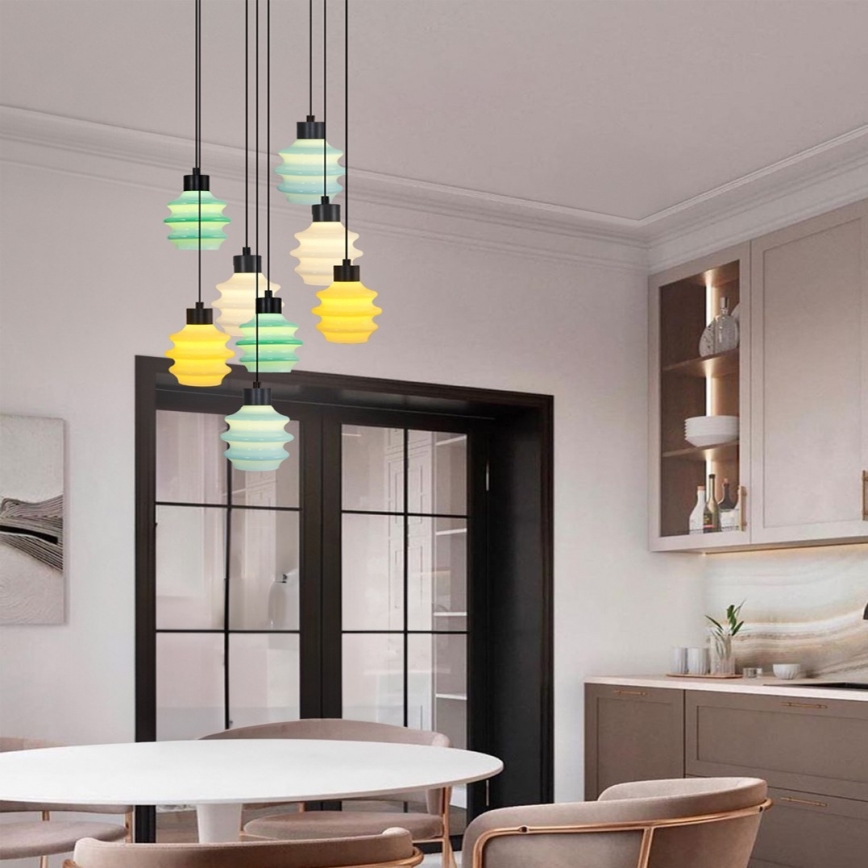 LED lestenec na jekleni vrvici CACTUS 8xLED/2,8W/230V 3000K zelena/rumena/bela