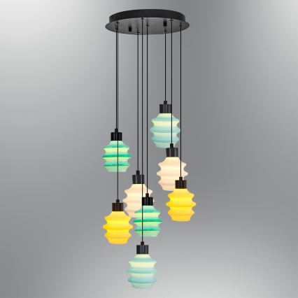 LED lestenec na jekleni vrvici CACTUS 8xLED/2,8W/230V 3000K zelena/rumena/bela