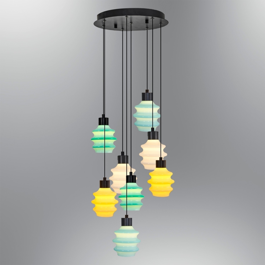 LED lestenec na jekleni vrvici CACTUS 8xLED/2,8W/230V 3000K zelena/rumena/bela