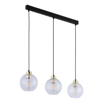 LED lestenec na jekleni vrvici DEVON 3xE27/15W/230V črna/prozorna