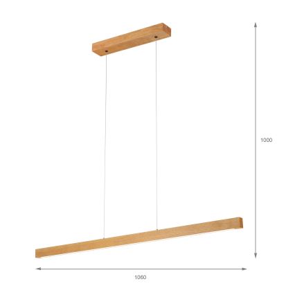 LED lestenec na jekleni vrvici VERDE LED/18W/230V 3000K 106 cm hrast