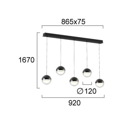 LED lestenec na jekleni vrvici ZIREA LED/30W/230V črna
