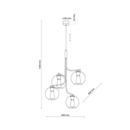 LED lestenec na kablu CESAR 4xE27/15W/230V črna/dimljena siva