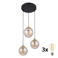 LED lestenec na kablu DEVI 3xE27/15W/230V črna/dimno bež