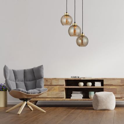 LED lestenec na kablu DEVI 3xE27/15W/230V črna/dimno bež