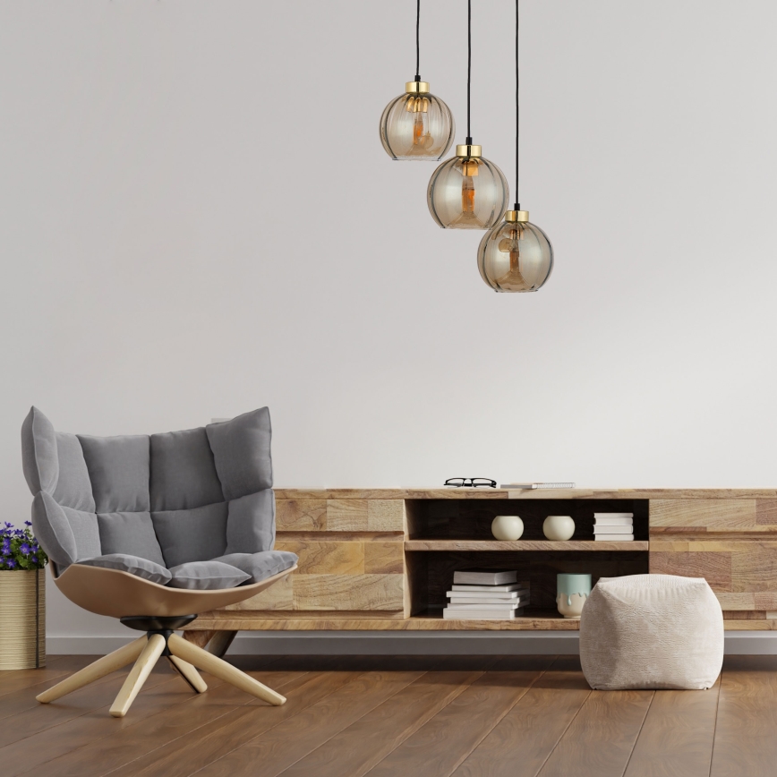 LED lestenec na kablu DEVI 3xE27/15W/230V črna/dimno bež